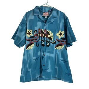 Vintage RJC Aloha Camp Shirt Sz XL Mens Blue Floral Tropical Hawaiian Button